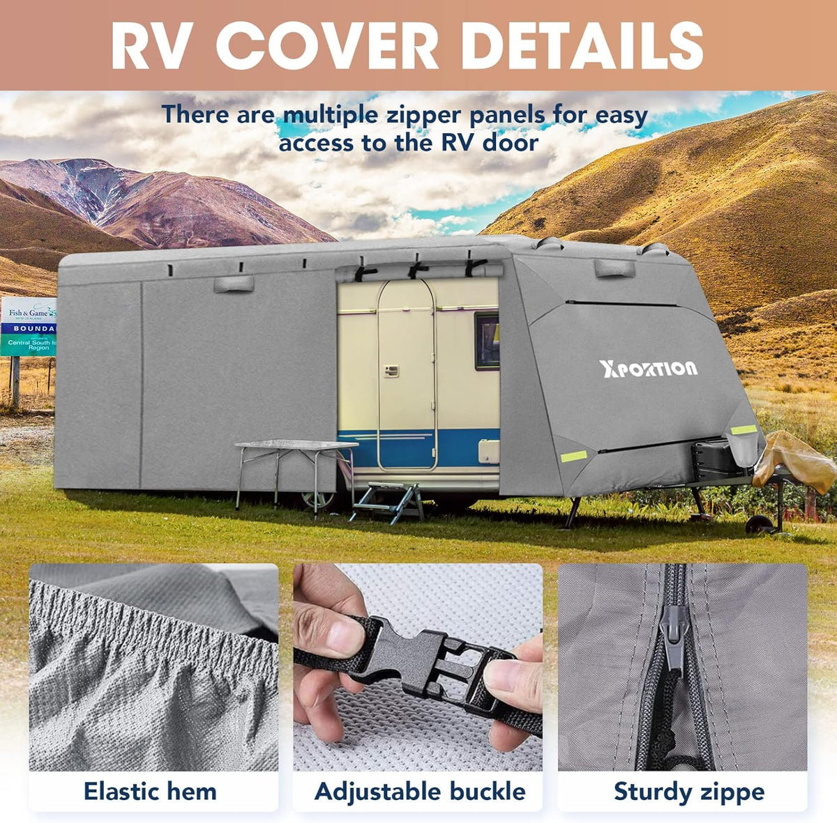 4-Layer Windproof Travel Trailer Cover Fits 27' - 30' with 2 Straps and 2 Patches X88338