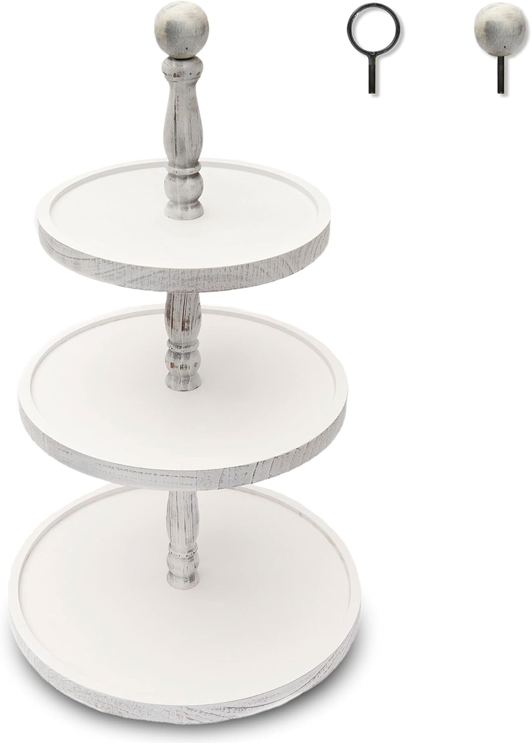 White Rustic 3 Tier Wood Tray N878814