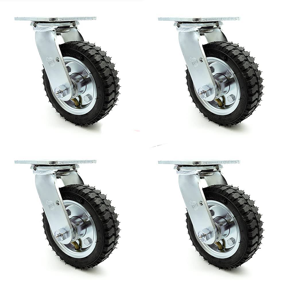 6' x 2' Black Pneumatic Rubber Wheel Swivel Casters (Pack of 4) A501