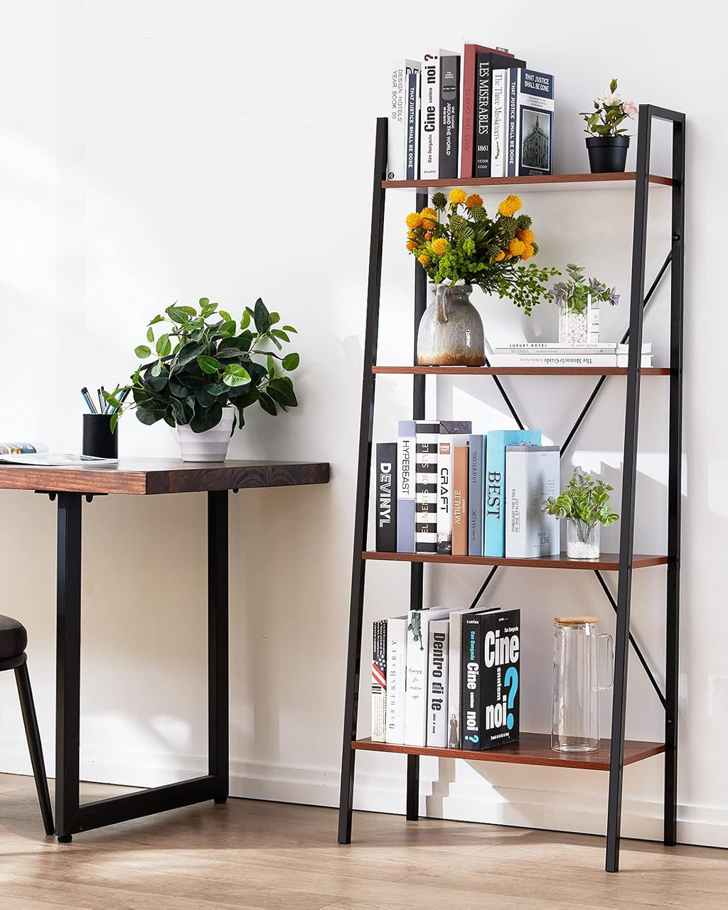 4-Tier Industrial Ladder Bookcase R7670
