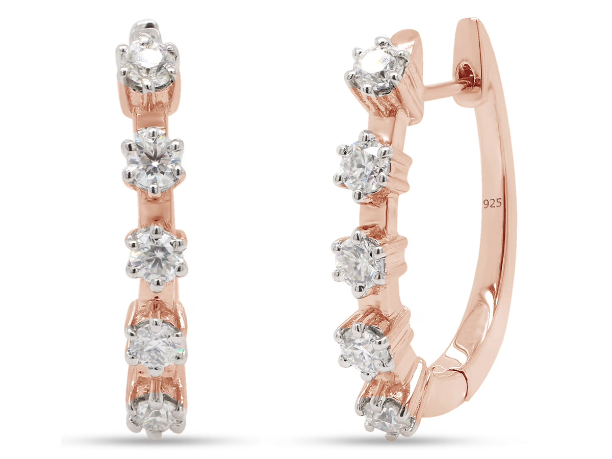 1 Carat Round Cut Lab Created Moissanite Five Stone Hoop Earrings In 14K Rose Gold Over Sterling Silver K34721
