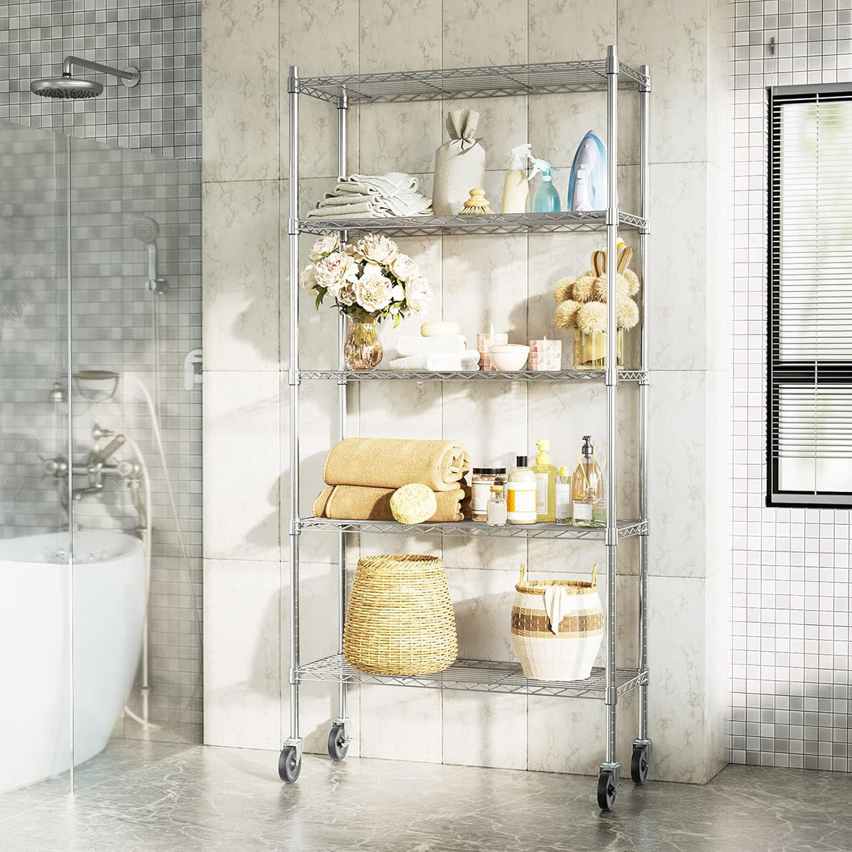 Chrome 5 Tier Rolling Metal Utility Cart A503027