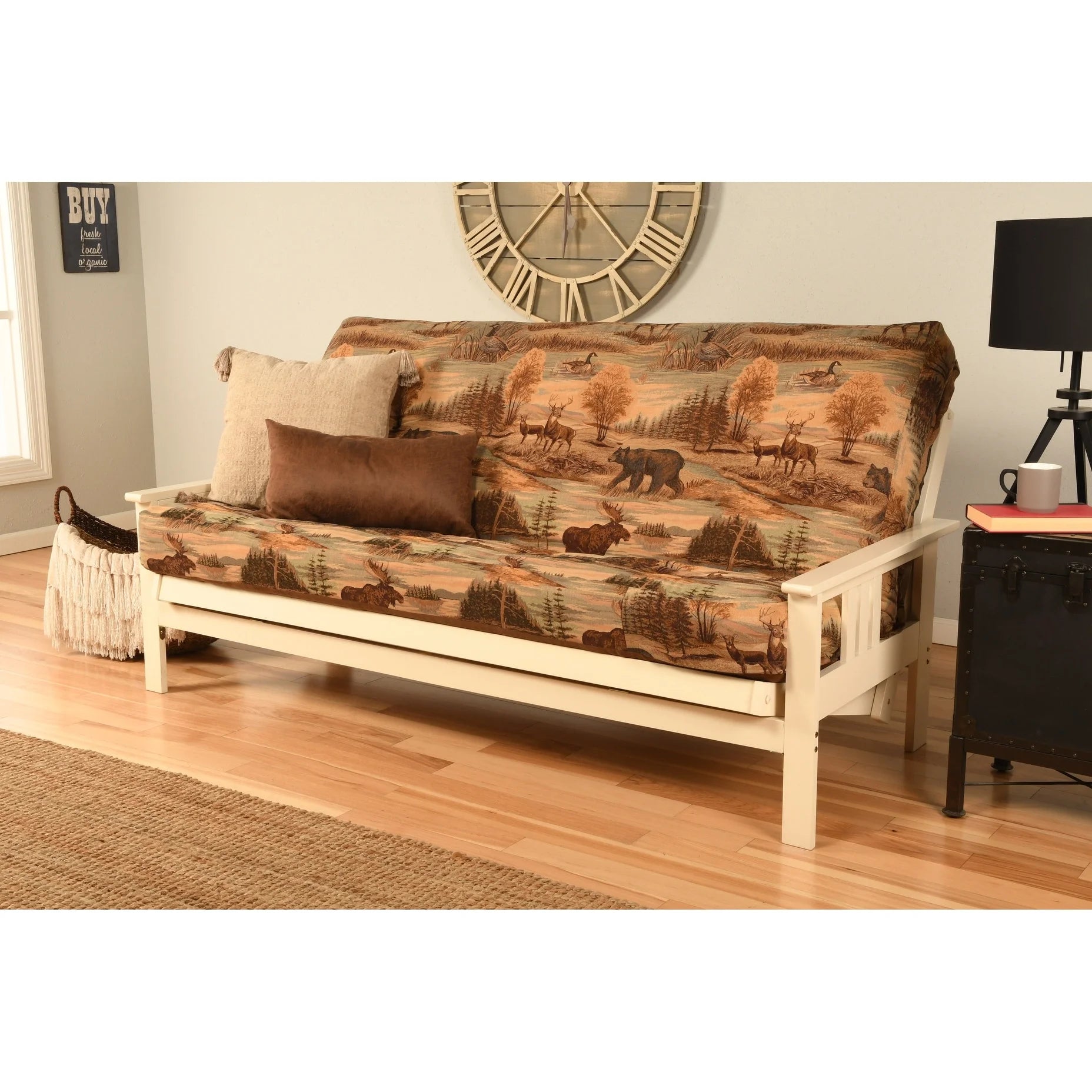 Antique White Finish Sofa with Removable Mattress Cover M87373