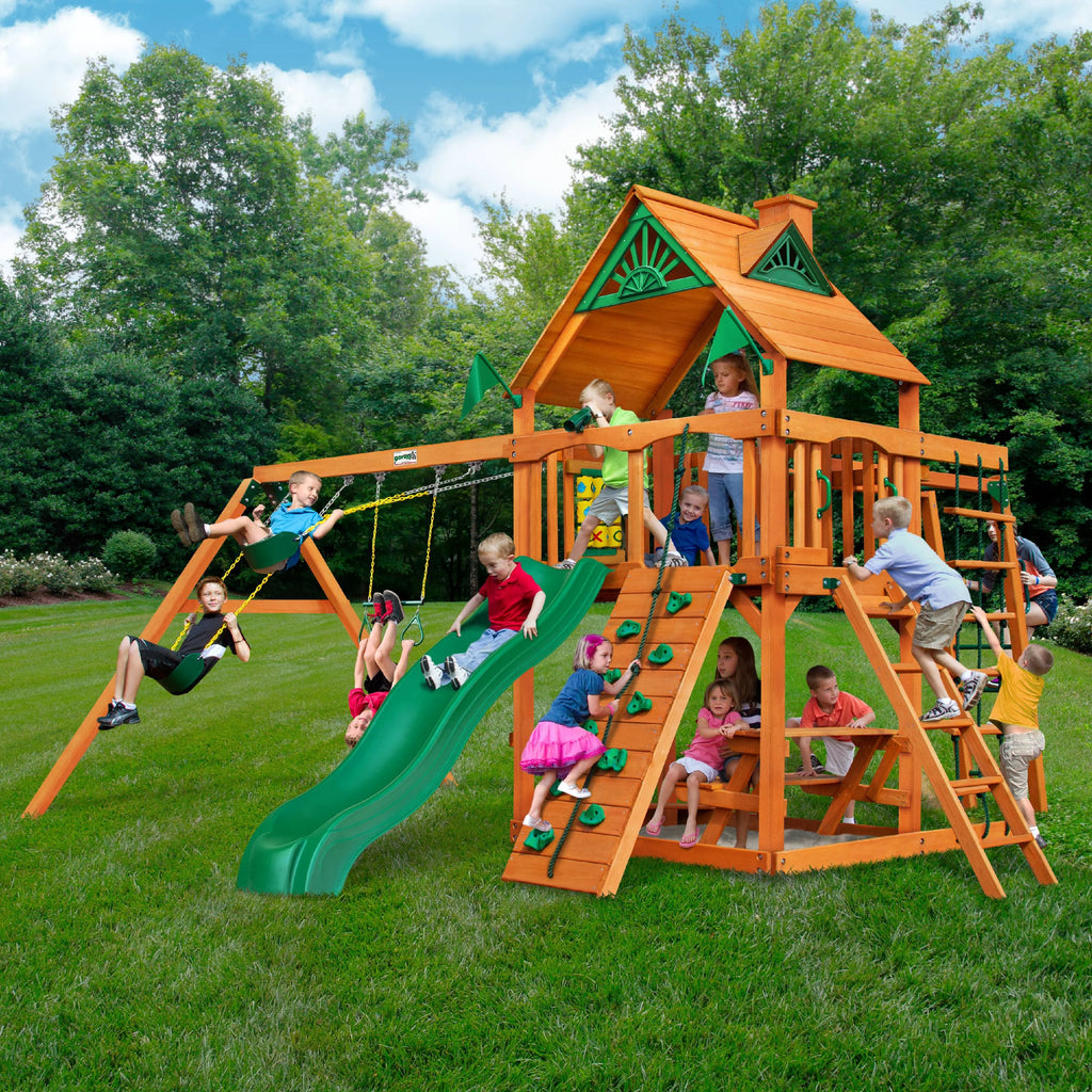 Wooden Swing Set with Monkey Bars and Picnic Table Q359