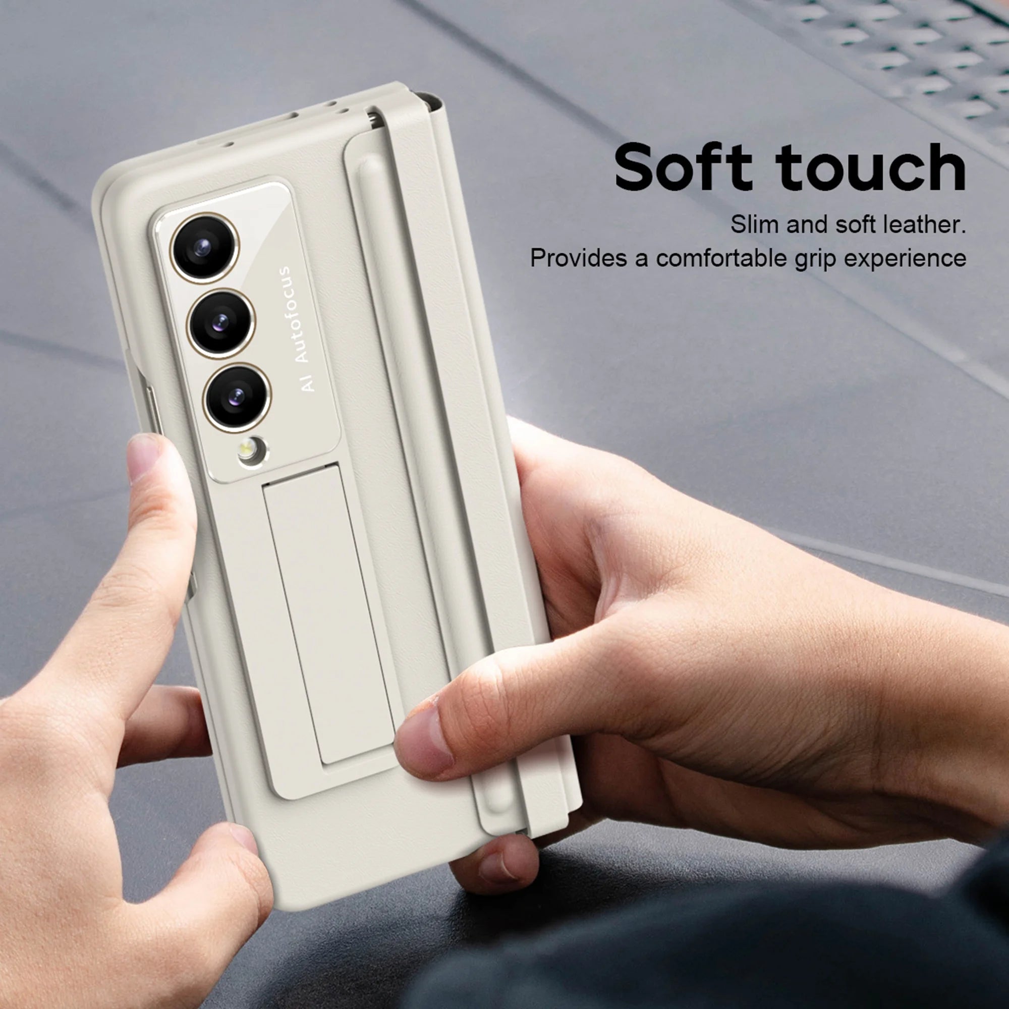 White Ultra Thin Magnetic Kickstand Phone Case for Samsung Galaxy Z Fold 4 W388