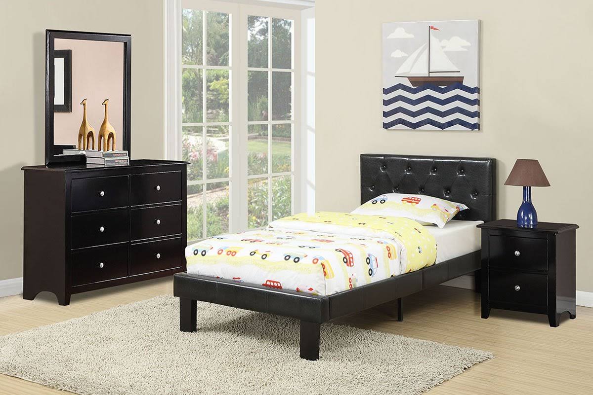 Black Faux Leather Headboard Full Bed S436748