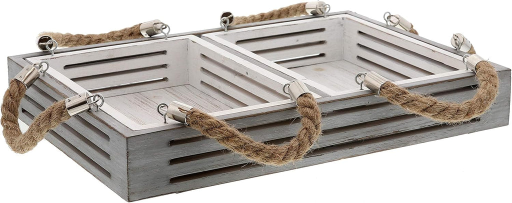 Nesting Serving Trays with Rope Handles, Set of 3, Wood Trays Q3719