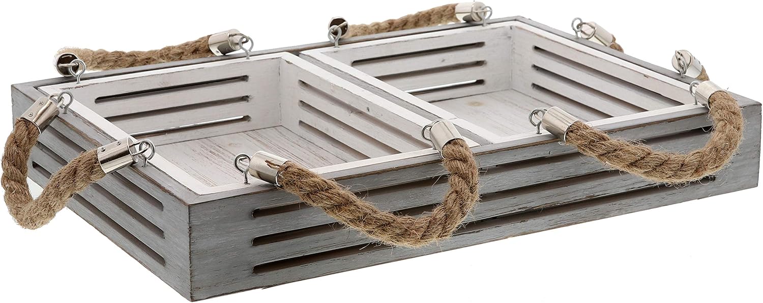 Nesting Serving Trays with Rope Handles, Set of 3, Wood Trays Q3719