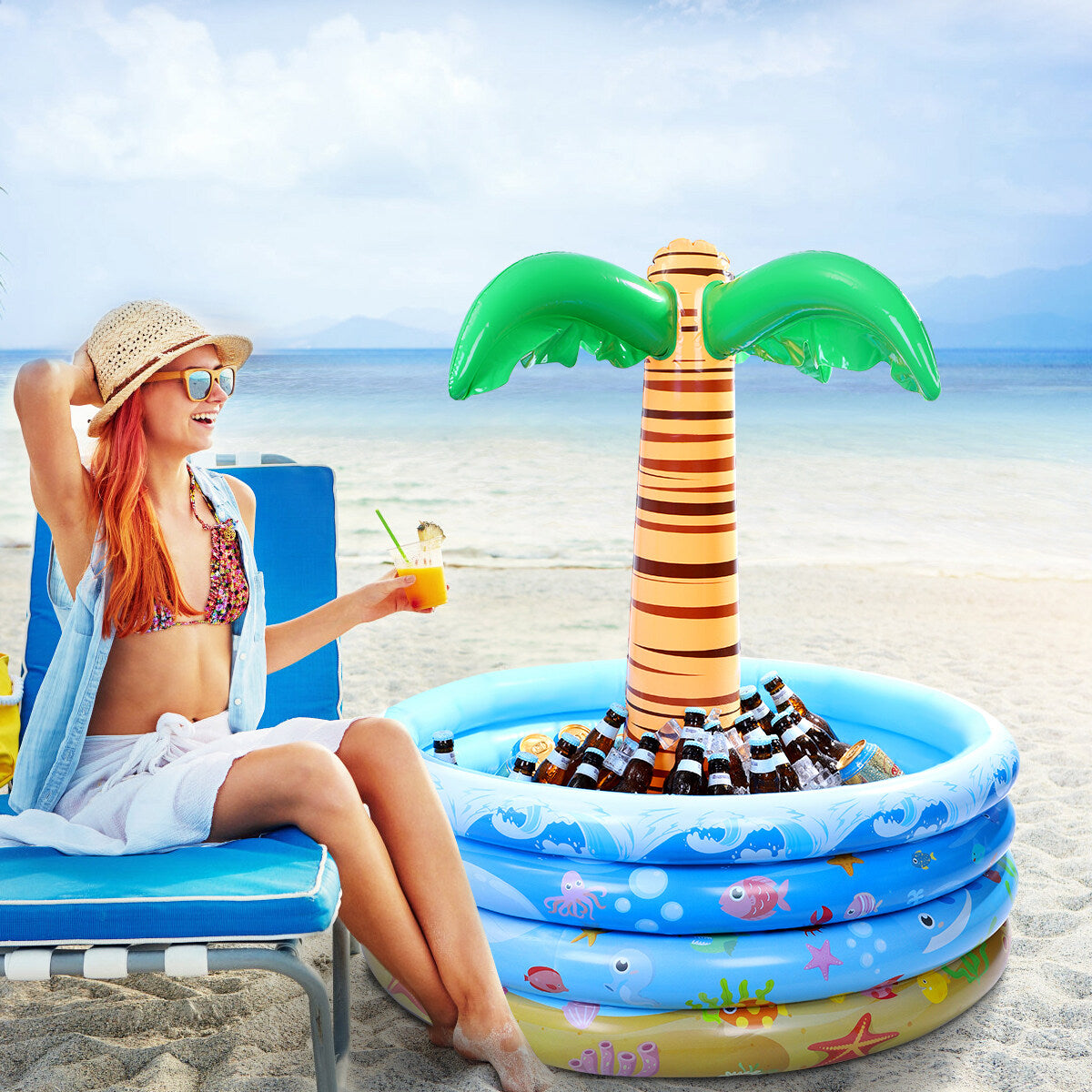 90x95cm Palm Tree Inflatable Cooler Drinking Holder R4620
