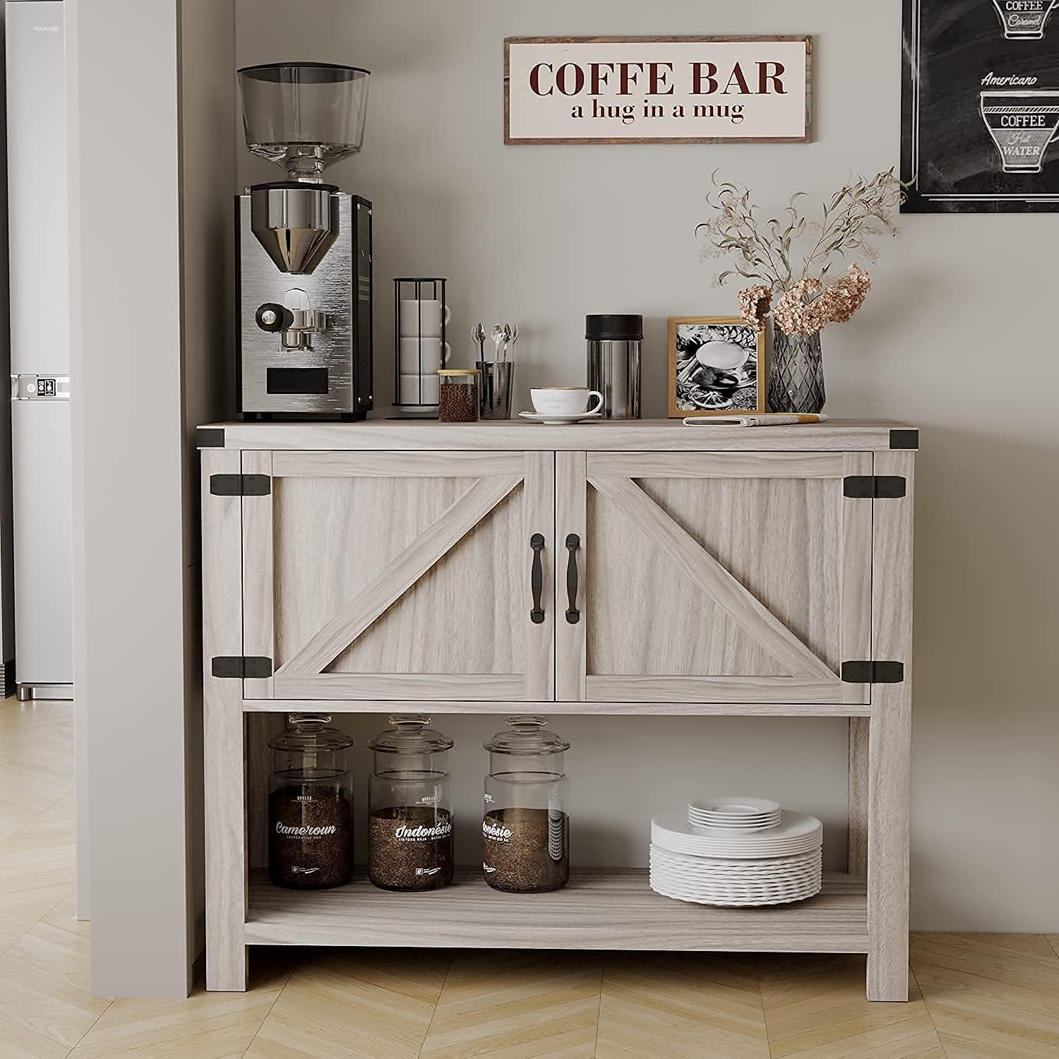 White 2 Door Buffet Storage Cabinet with Bottom Open Shelf G5286