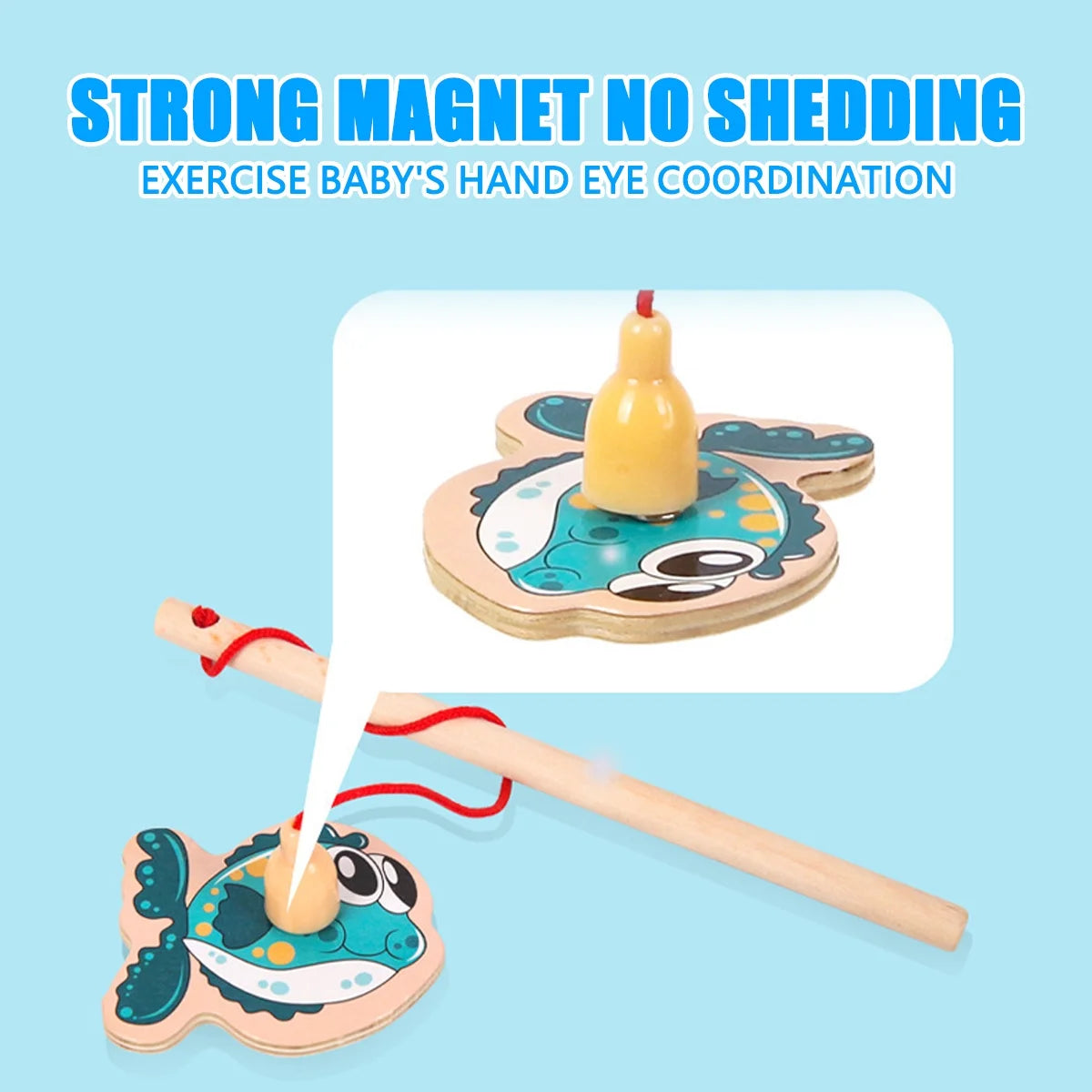 Magnetic Fishing Game Toys Set with Wooden Fish Rod W780066