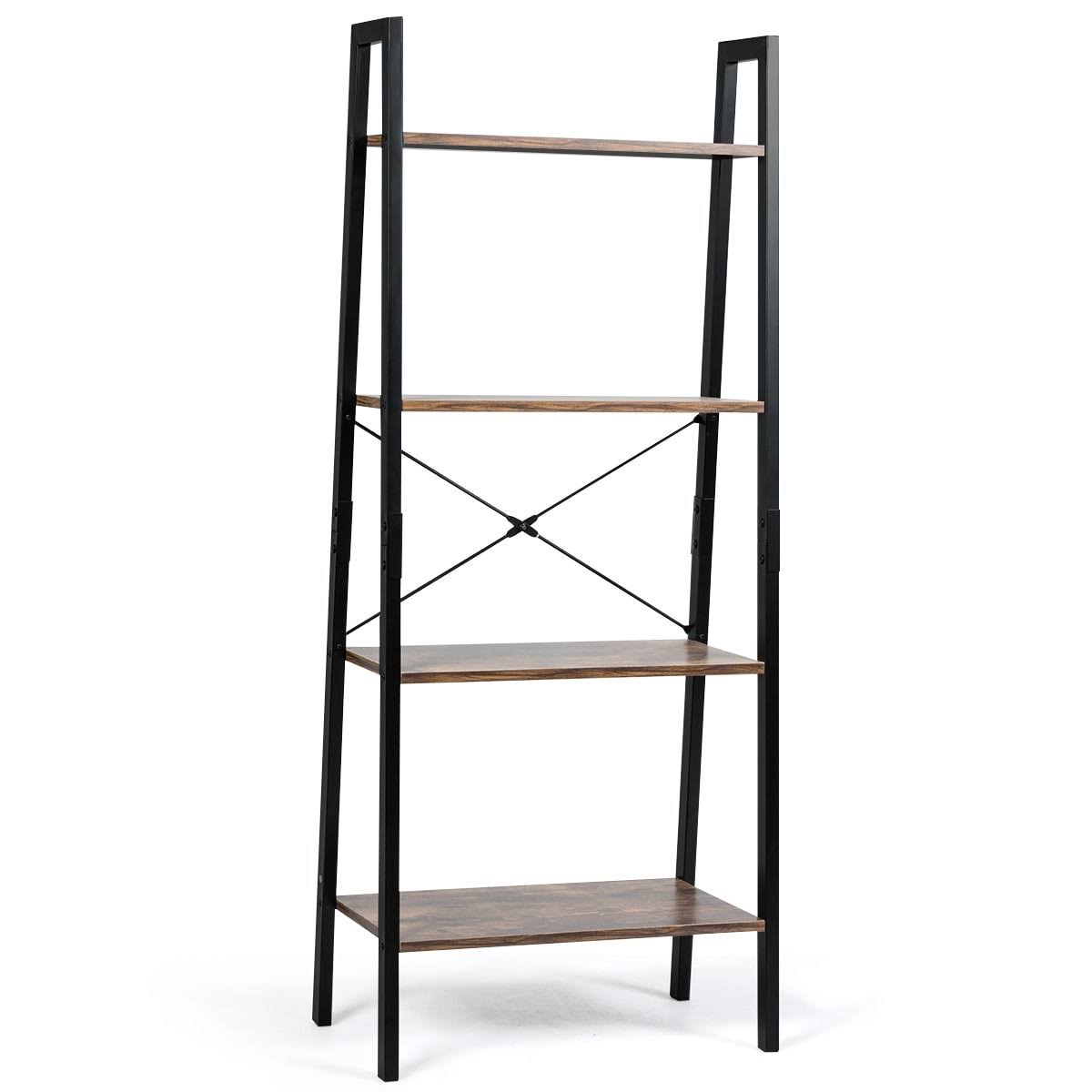 4-Tier Ladder Bookcase Shelf - Black O8508