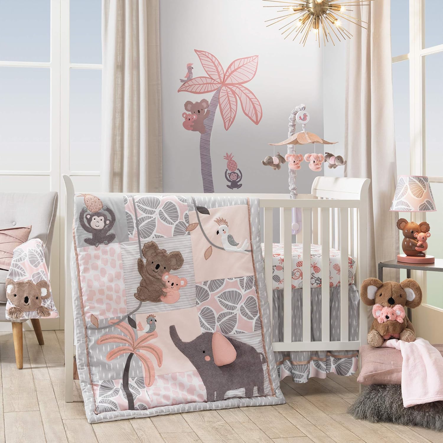 Pink/Gray Koala Nursery Lamp with Shade & Bulb A657