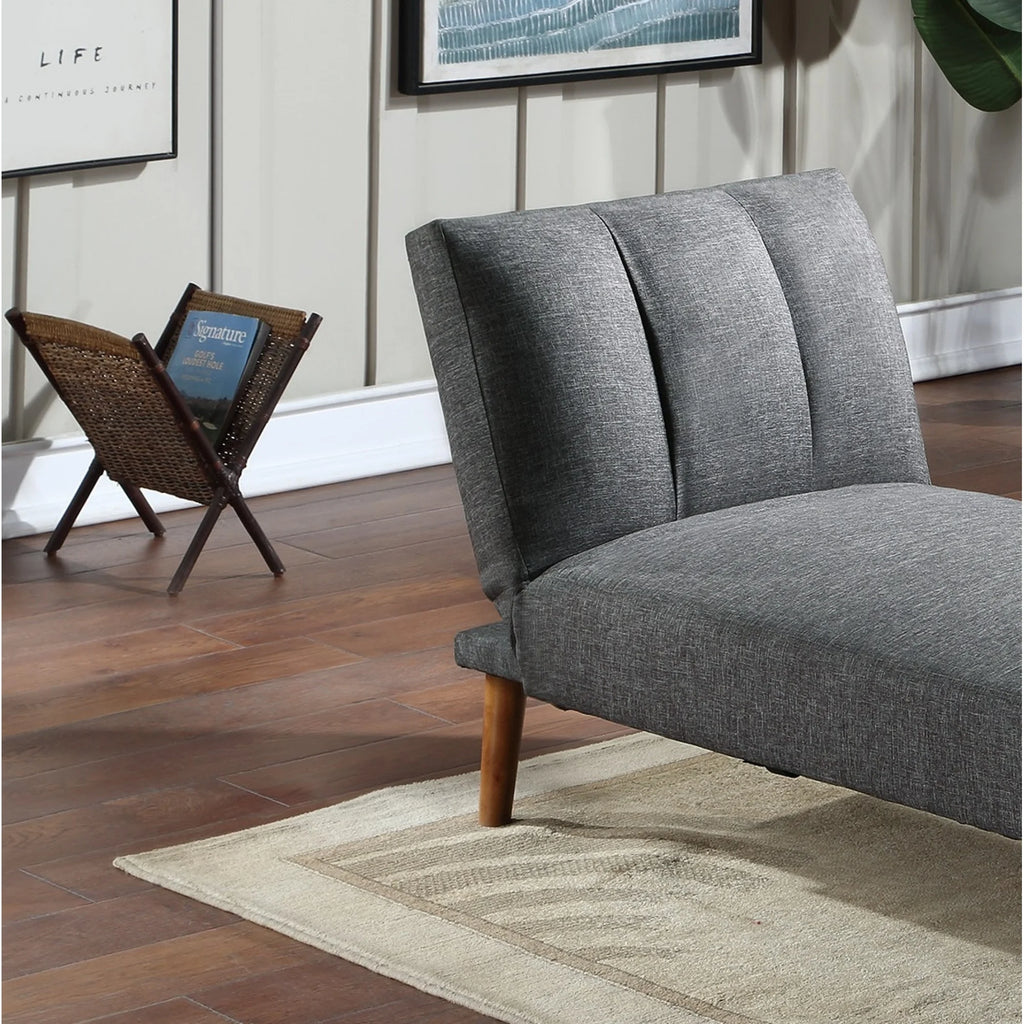 Blue Grey Polyfiber Adjustable Chaise Bed Solid Wood Legs Plush Couch T403425
