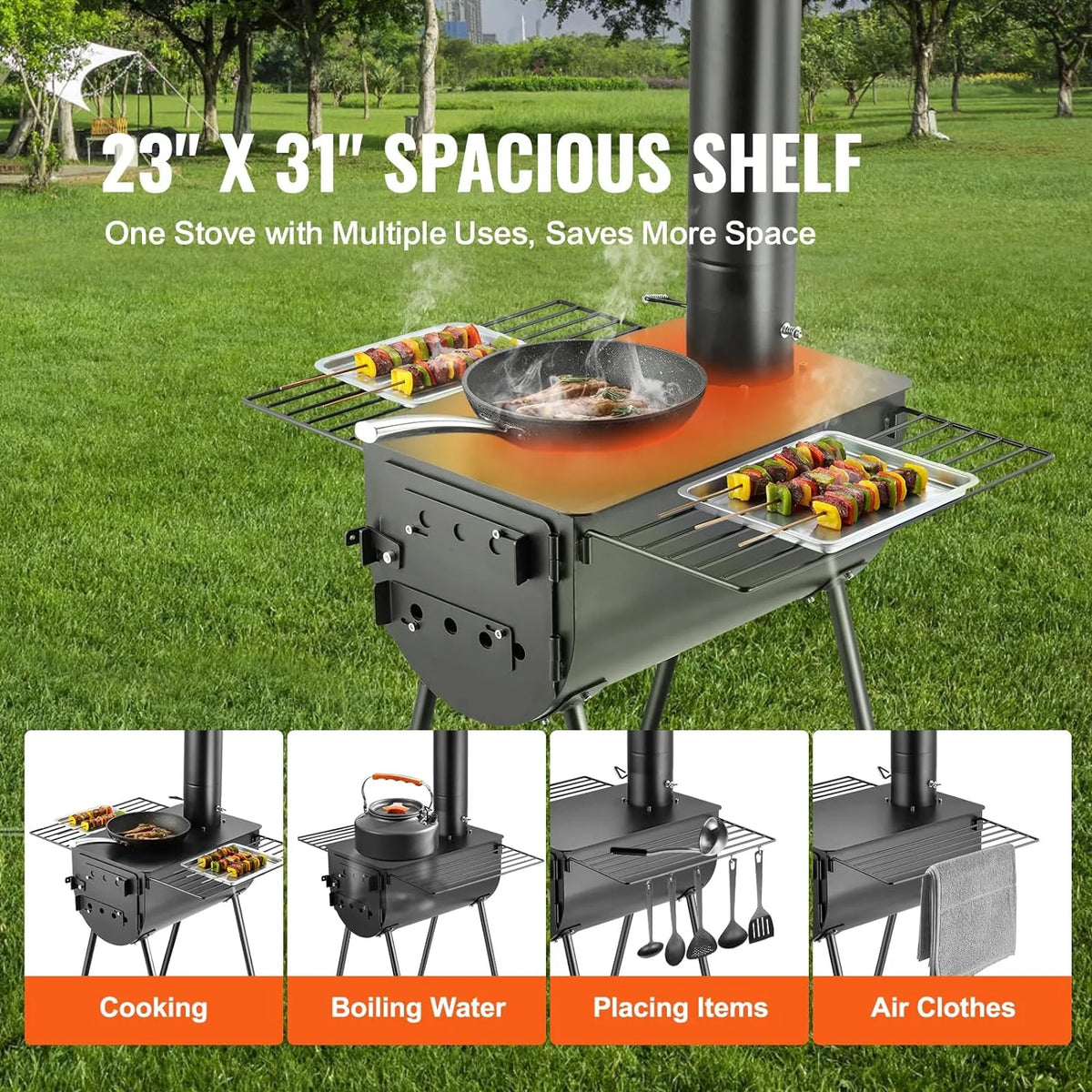 118 inch Alloy Steel Portable Wood Burning Stove with Chimney Pipes & Gloves Y607