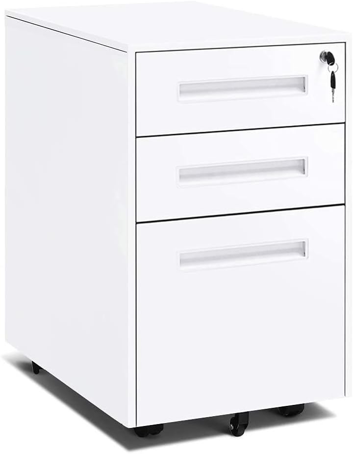 Black Mobile Filing Cabinet 3 Drawer with Lock Wheels C951067