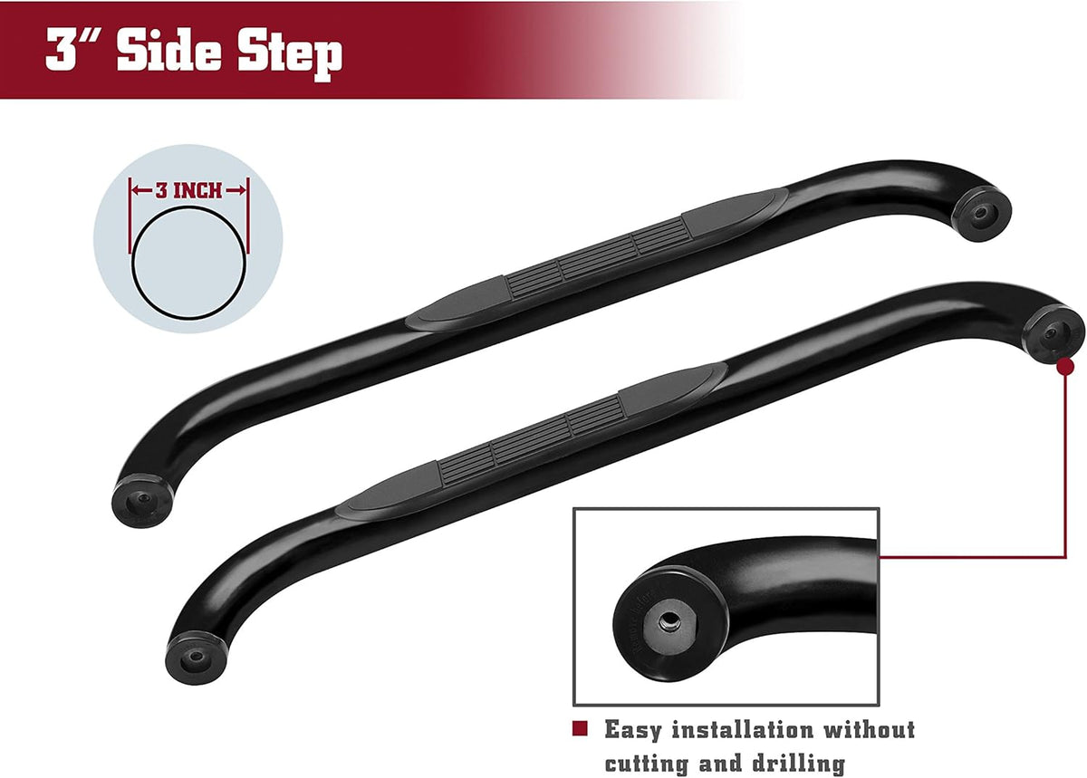 3 Black Nerf Bars Running Boards for Ford F150 F250 F350 F450 F550 Super Duty Regular Cab H491