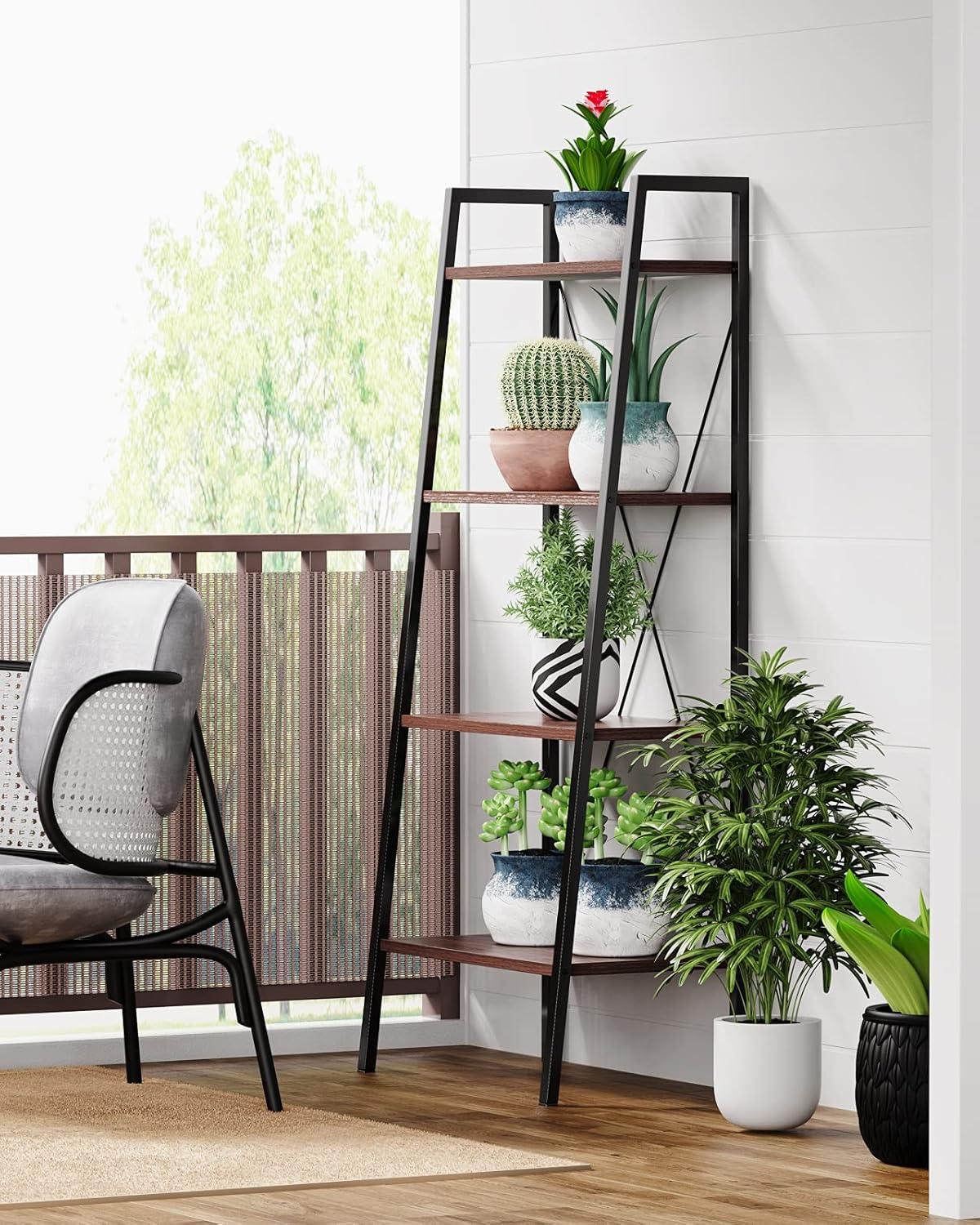 4-Tier Industrial Ladder Bookcase R7670