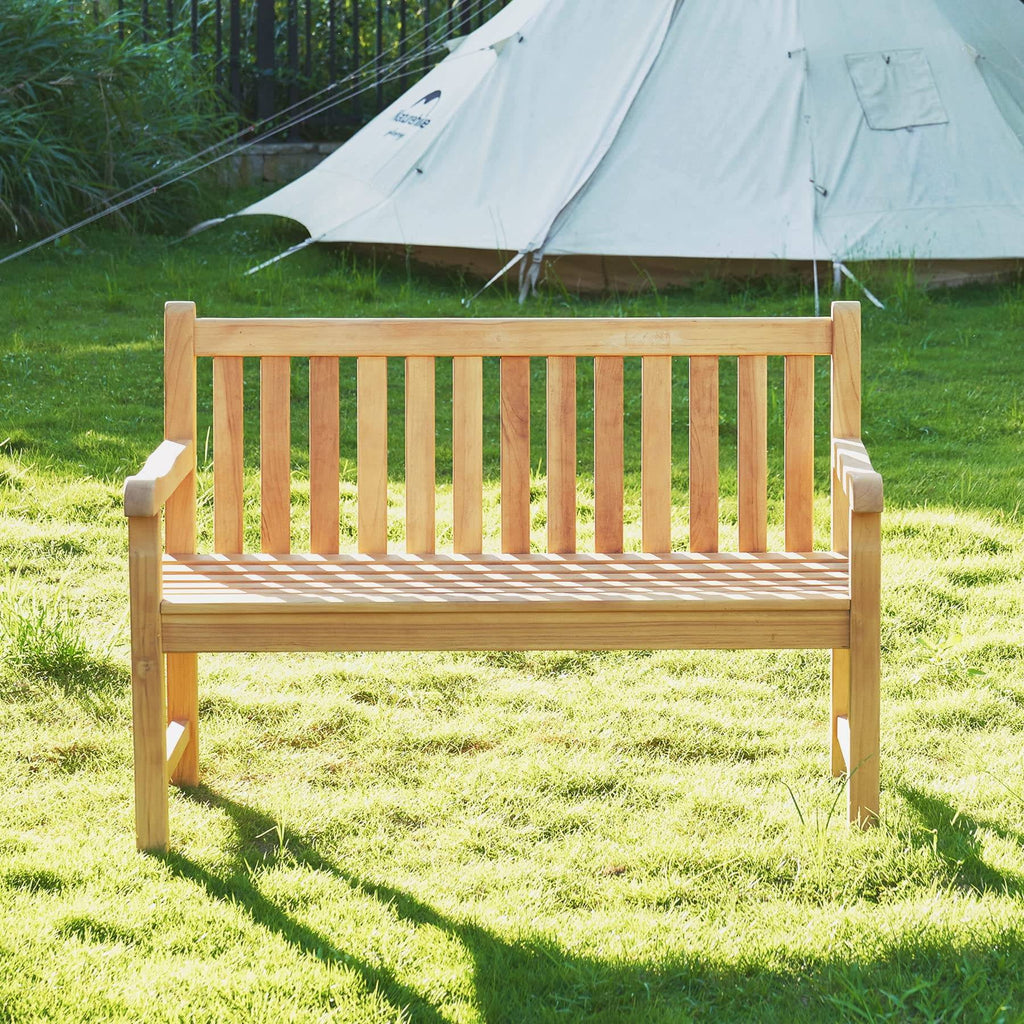 Teak Wooden Outdoor Garden Bench with Armrest D897035