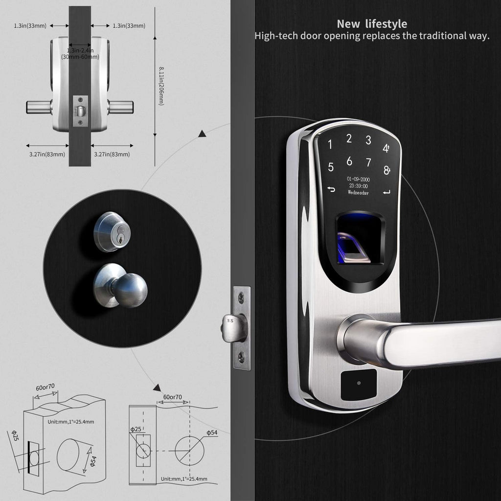 Smart Door Lock with Fingerprint Stainless Steel Touchscreen Q300