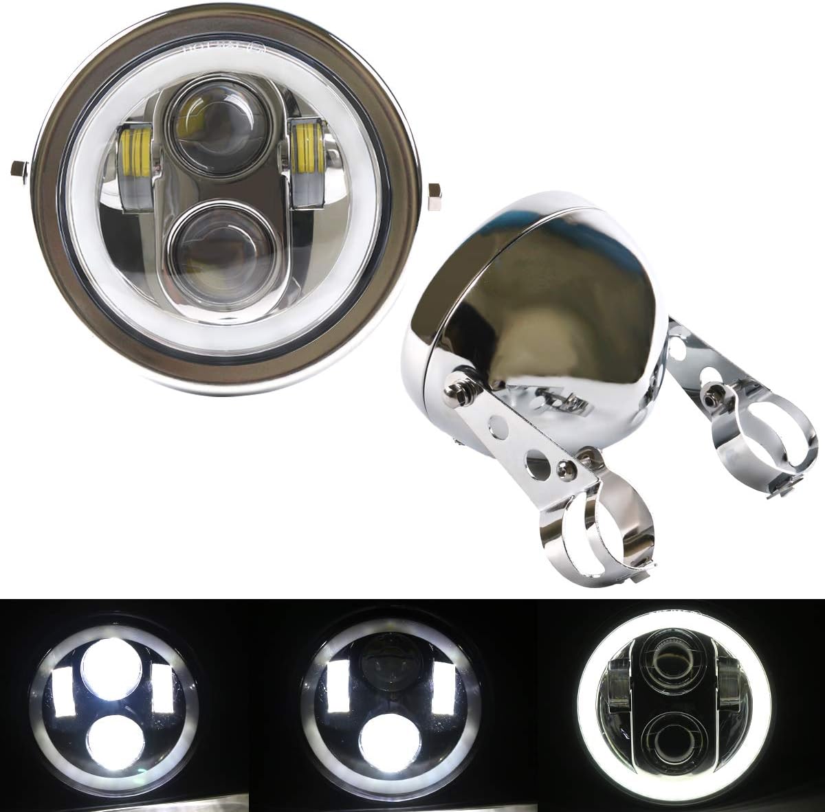 Red DRL LED Motorcycle Headlight with Headlight Housing Bucket F4143