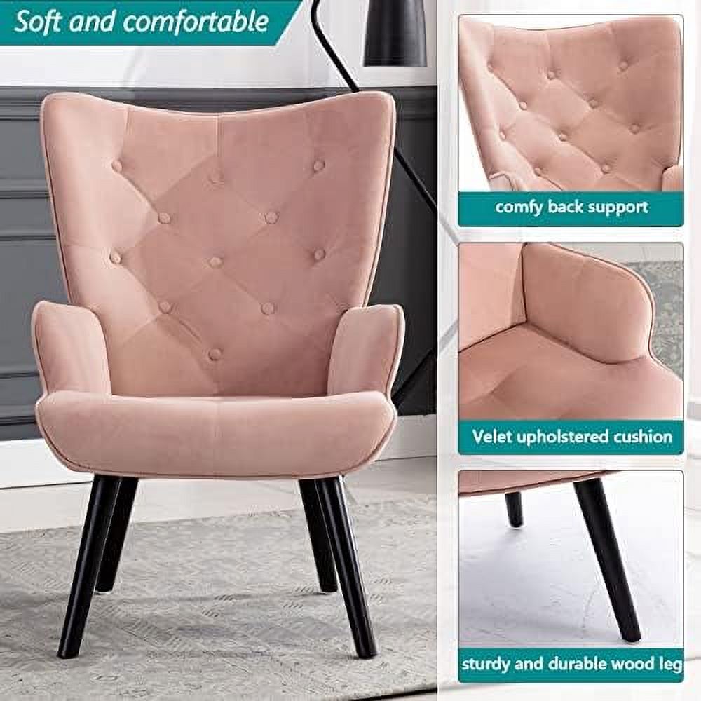 Yellow Velvet Upholstered Accent Chair with Arms and Solid Wood Legs O977715