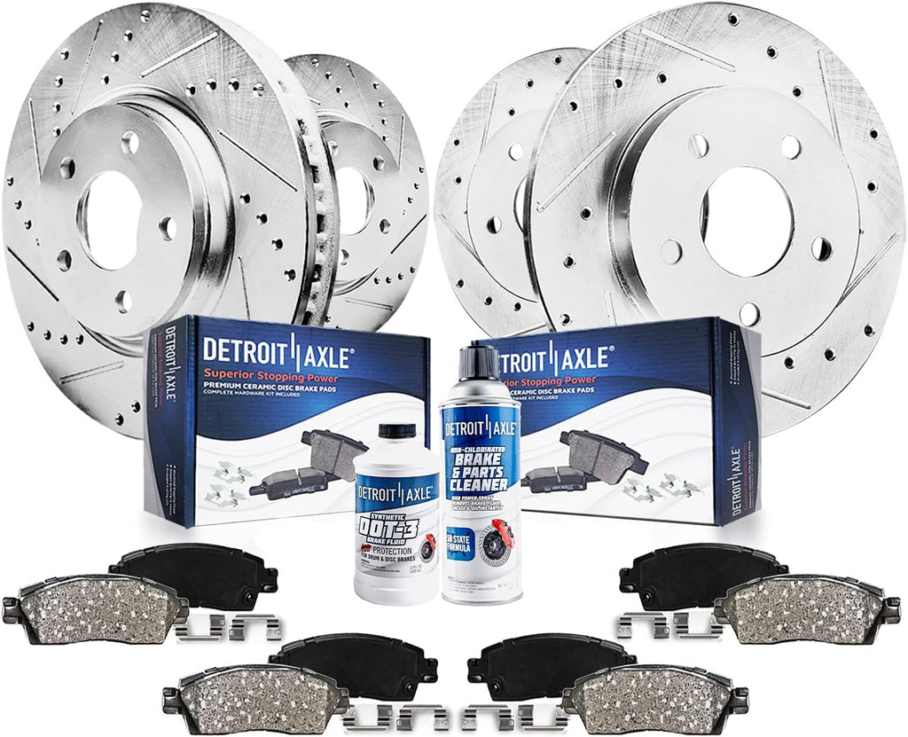Front Rear Drilled & Slotted Rotors + Brake Pads 10pc Set B789