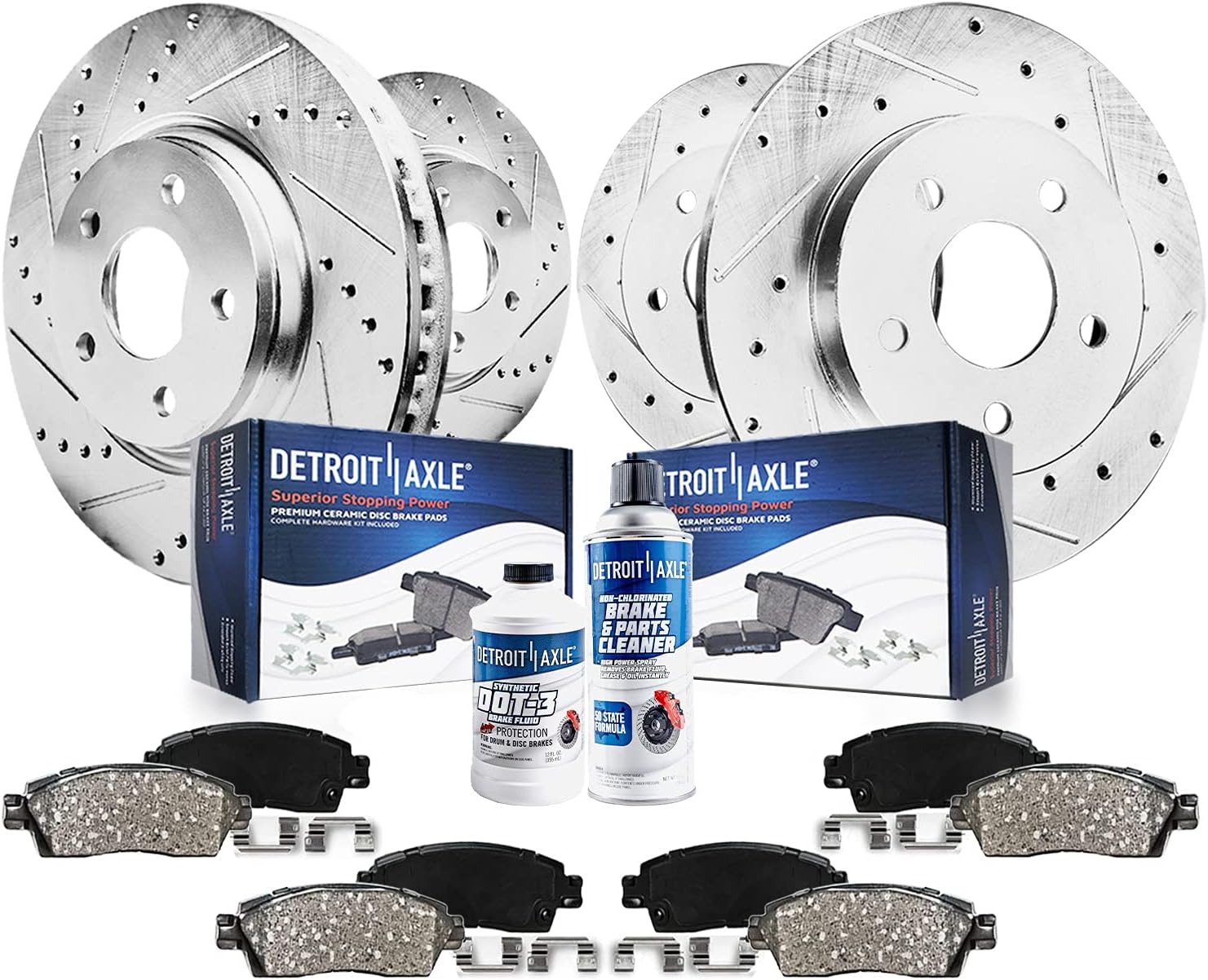 Front Rear Drilled & Slotted Rotors + Brake Pads 10pc Set B789