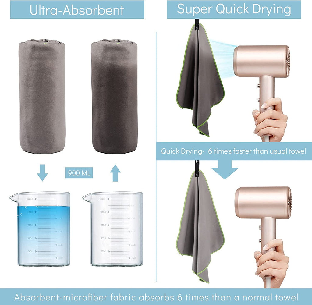 Grey Microfiber Travel Towel 2 Pcs 16''x32'' Q38083