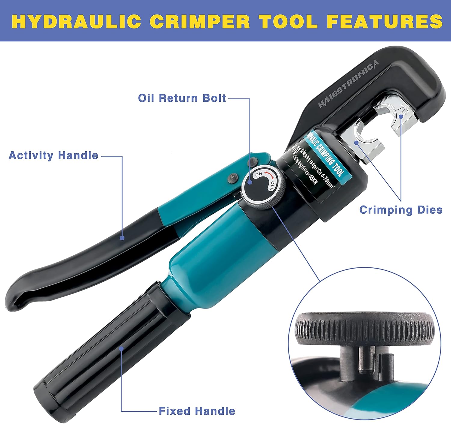 Hydraulic Battery Cable Lug Crimping Tool, AWG 12-2/0, 9 Pairs of Dies K5114