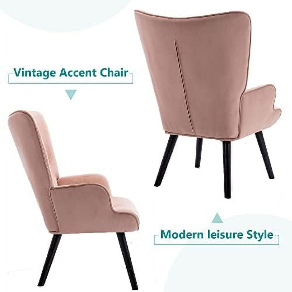Yellow Velvet Upholstered Accent Chair with Arms and Solid Wood Legs O977715