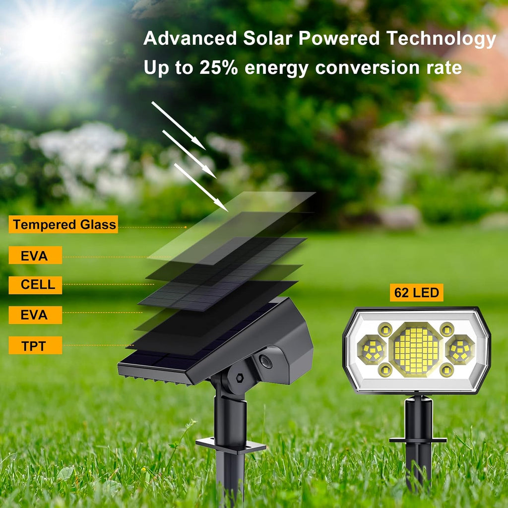 6 Pack Cold White 62 LED Solar Landscape Spotlights I3477