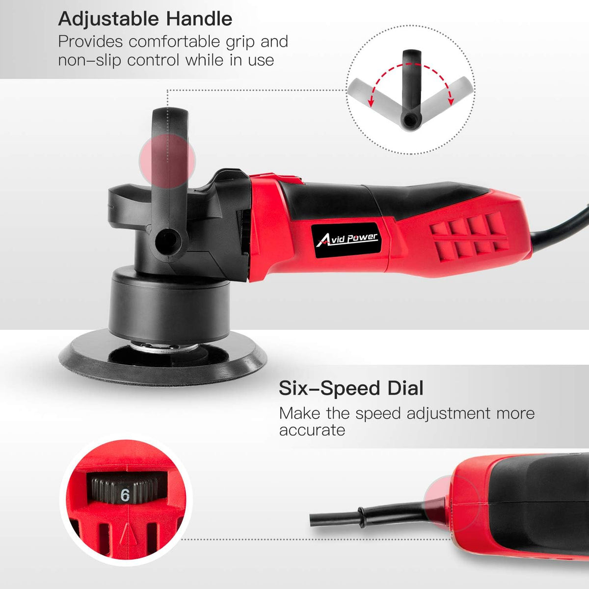 6-inch Dual Action Random Orbital Car Buffer Polisher with Variable Speed, 3 Foam Pads R5126
