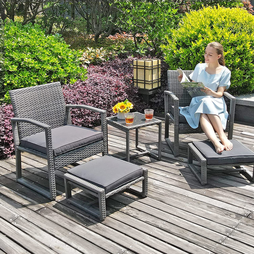 5 Piece Outdoor Patio Wicker Furniture Set with Ottomans Dark Grey R2315