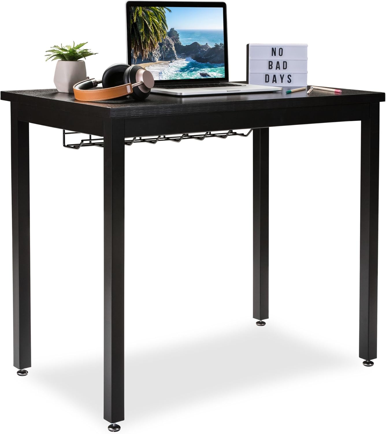 Black Small Computer Desk with Cable Management Tray J54556
