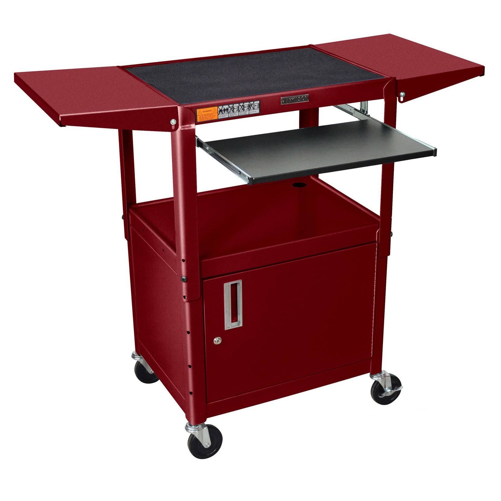 Blue Drop-Leaf Swivel Steel Utility Cart with Keyboard Shelf and Cabinet W140