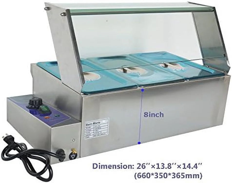 3 Pot Bain-Marie Buffet Steam Heater Food Warmer with Glass Shield Y828