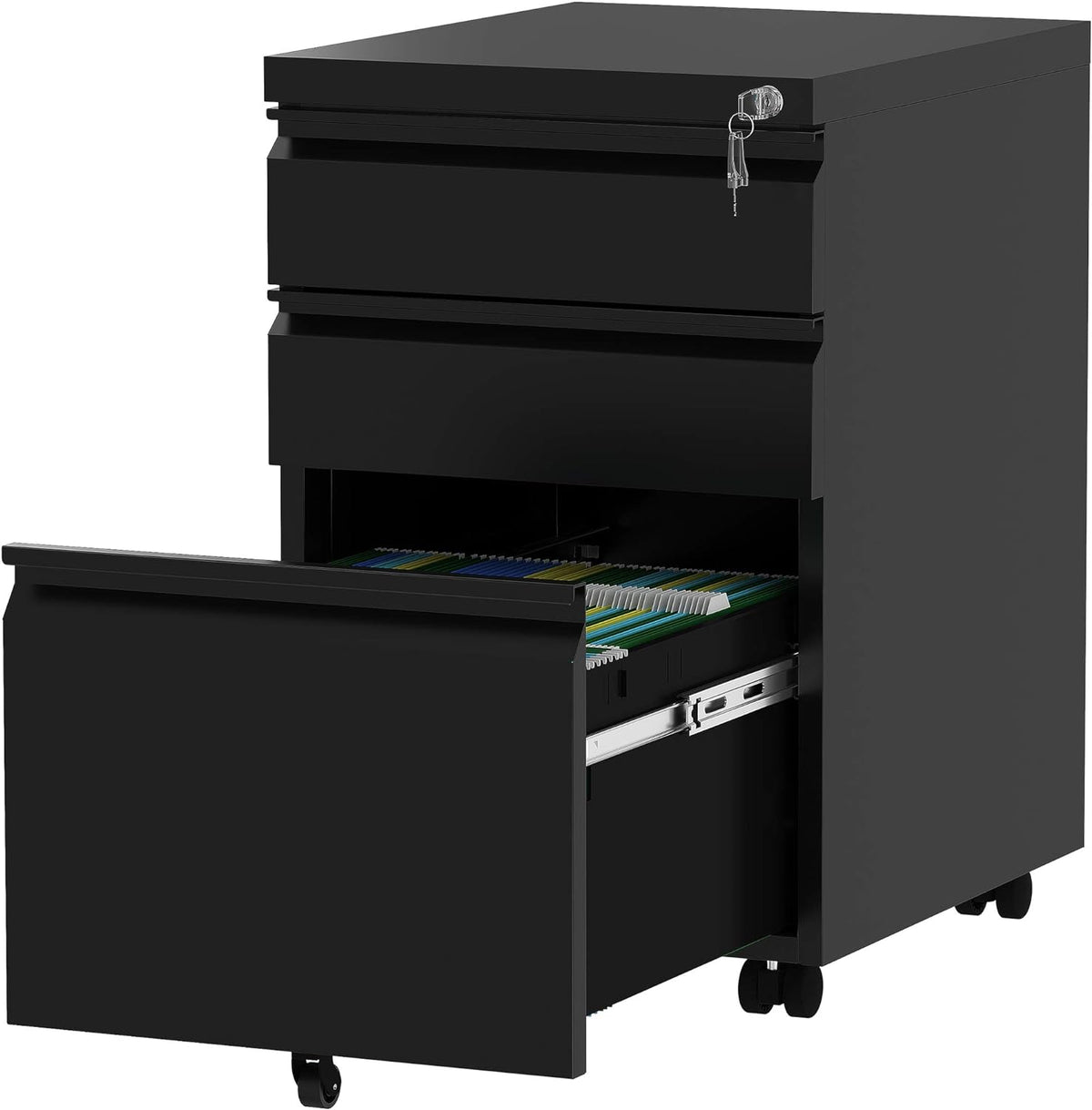 Black 3-Drawer Mobile File Cabinet with Lock E992409