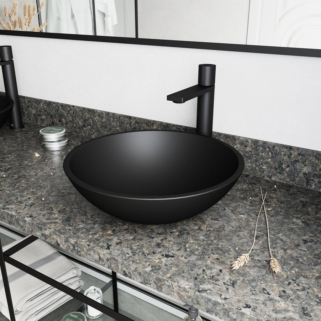 Matte Black Vessel Bathroom Sink and Faucet Y81743