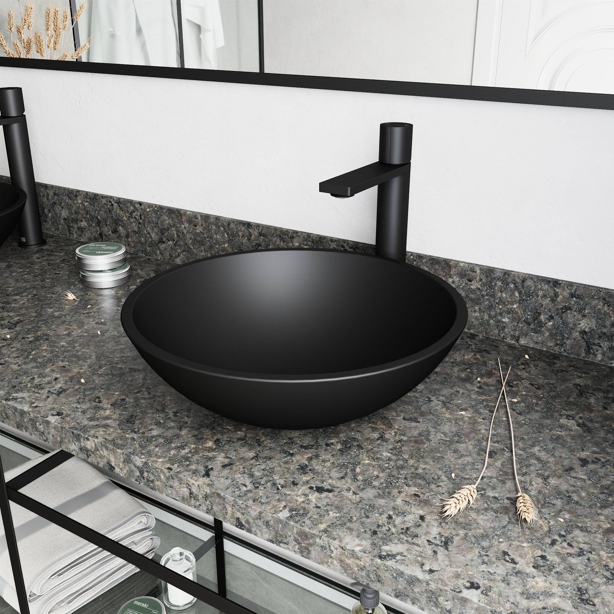 Matte Black Vessel Bathroom Sink and Faucet Y81743