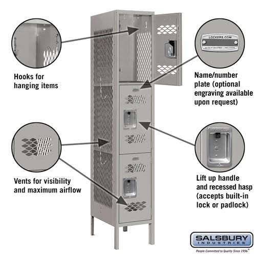 Triple Tier Vented Metal Locker N1660