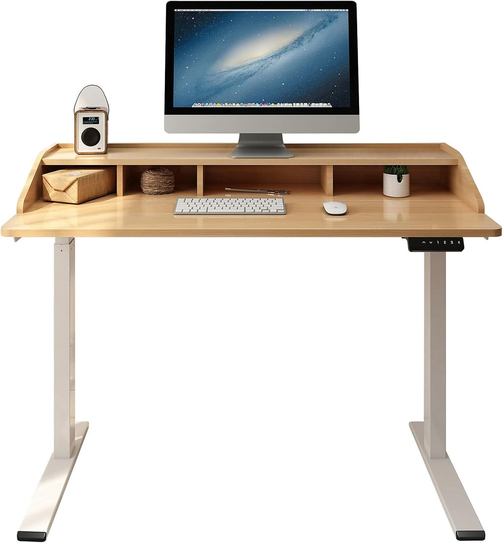White Oak Electric Standing Desk with Drawers M572
