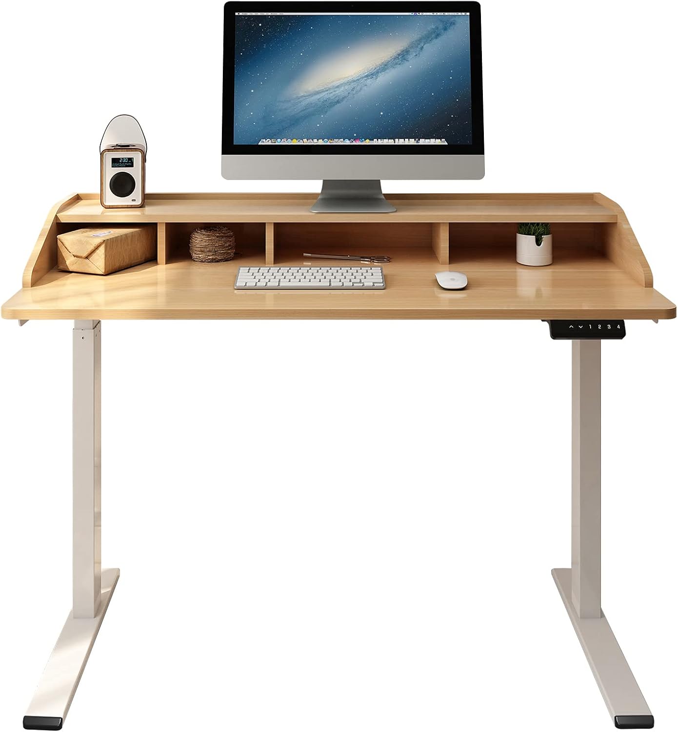 White Oak Electric Standing Desk with Drawers M572