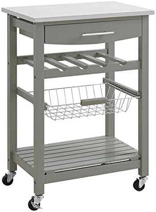 Blue Stainless Steel Top Pine Wood Rolling Kitchen Island Microwave Cart with Storage Z323
