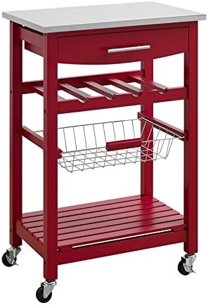 Blue Stainless Steel Top Pine Wood Rolling Kitchen Island Microwave Cart with Storage Z323