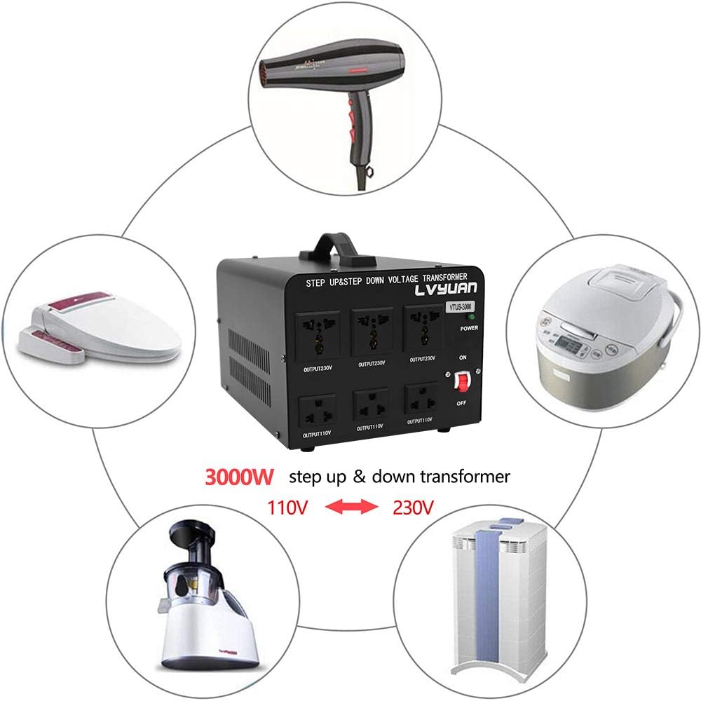 Voltage Transformer 3000 Watt Step Up/Down with 3 US outlets, 3 Universal outlets, Circuit Breaker L9635