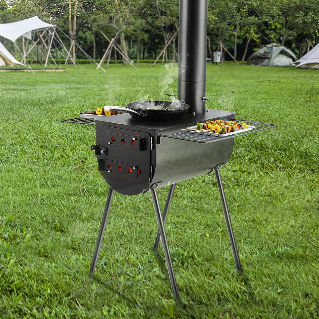 118 inch Alloy Steel Portable Wood Burning Stove with Chimney Pipes & Gloves Y607