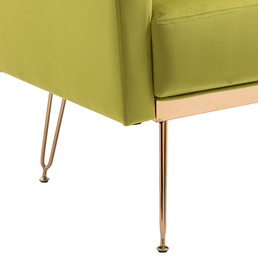 Olive Green Velvet Upholstered Accent Chair with Button Tufted Design and Metal Legs V714174