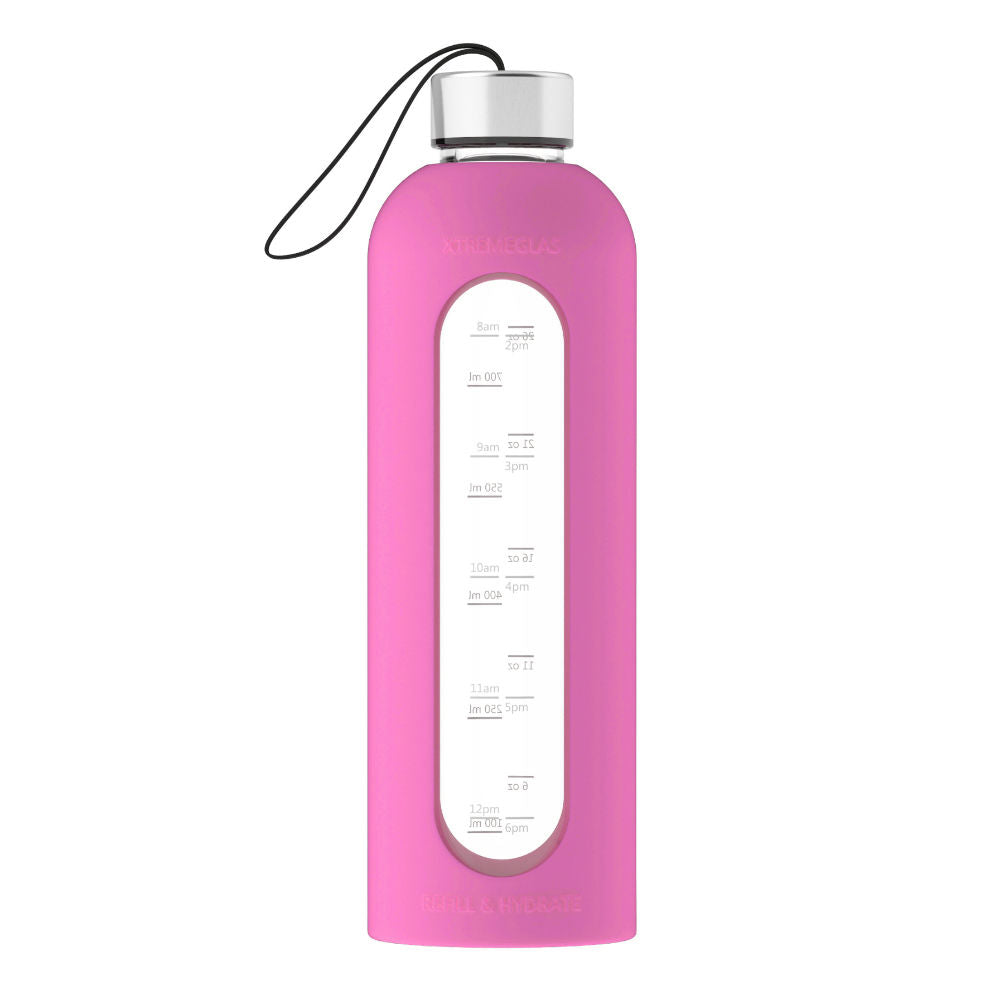 32 Oz Glass Water Bottle With Silicone Sleeve Leak Proof Lid (Pink) Z753144