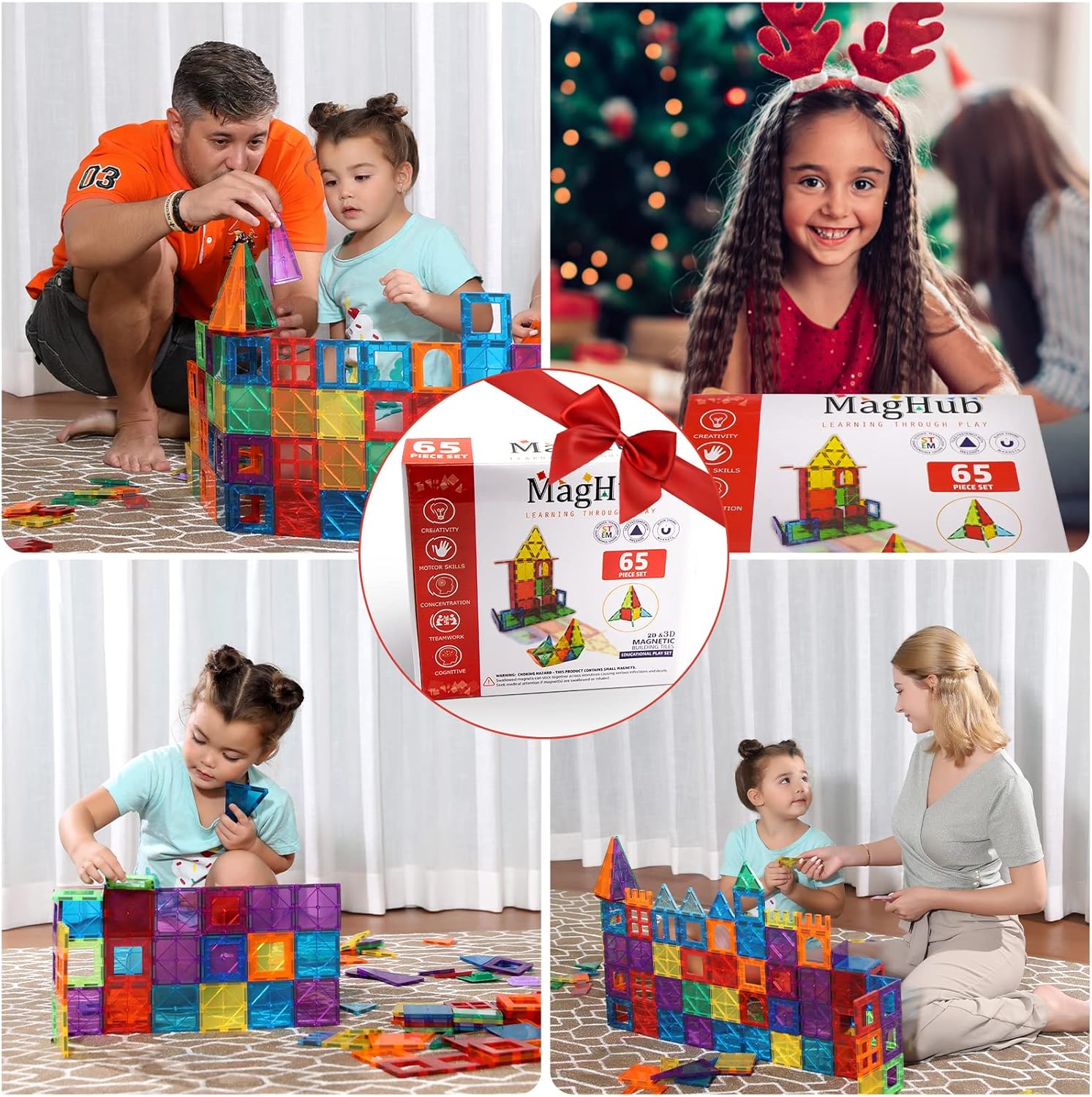 65 Piece Colorful Magnetic Building Blocks Set with Car T99455